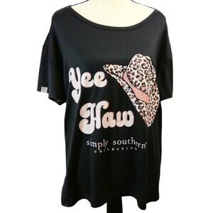 Simply Southern Women's Large Shirt Gray/Pink Cowgirl Western